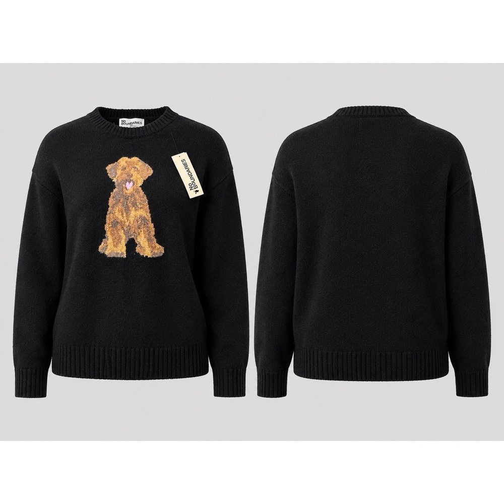 No Boundaries Doodle Dog Sweater Midweight Black NEW WITH TAG (LARGE) 12-14